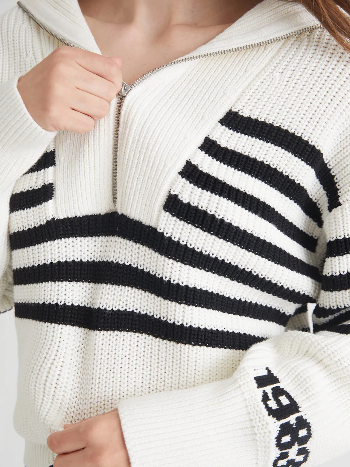 Norah: 100% Cotton 1983 Stripe Half-Zip Sweater