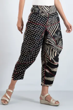 PATCHED PRINT KANTHA YAMAHA PANTS - pp2632-blk -