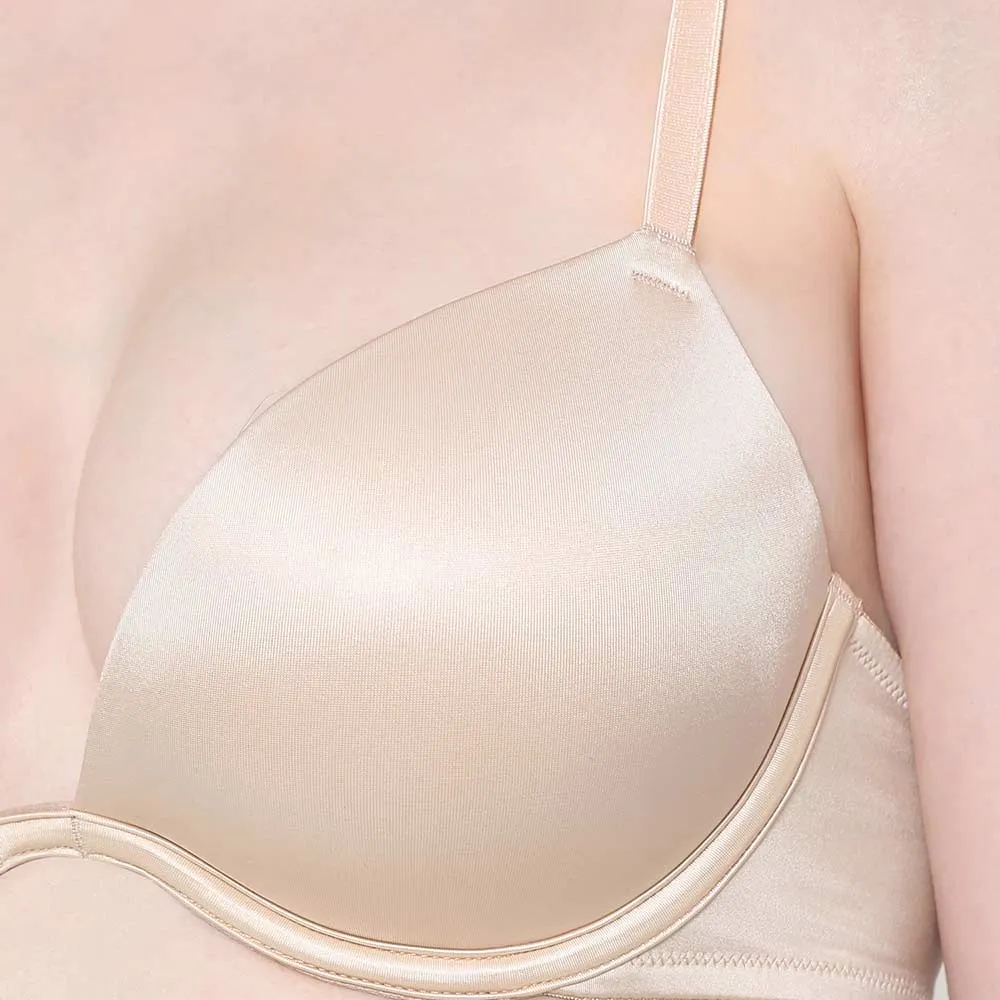 Playful Love Padded Wired Demi Cup Plunge Neck  Party Wear Level 3 Push-up Bra - Beige