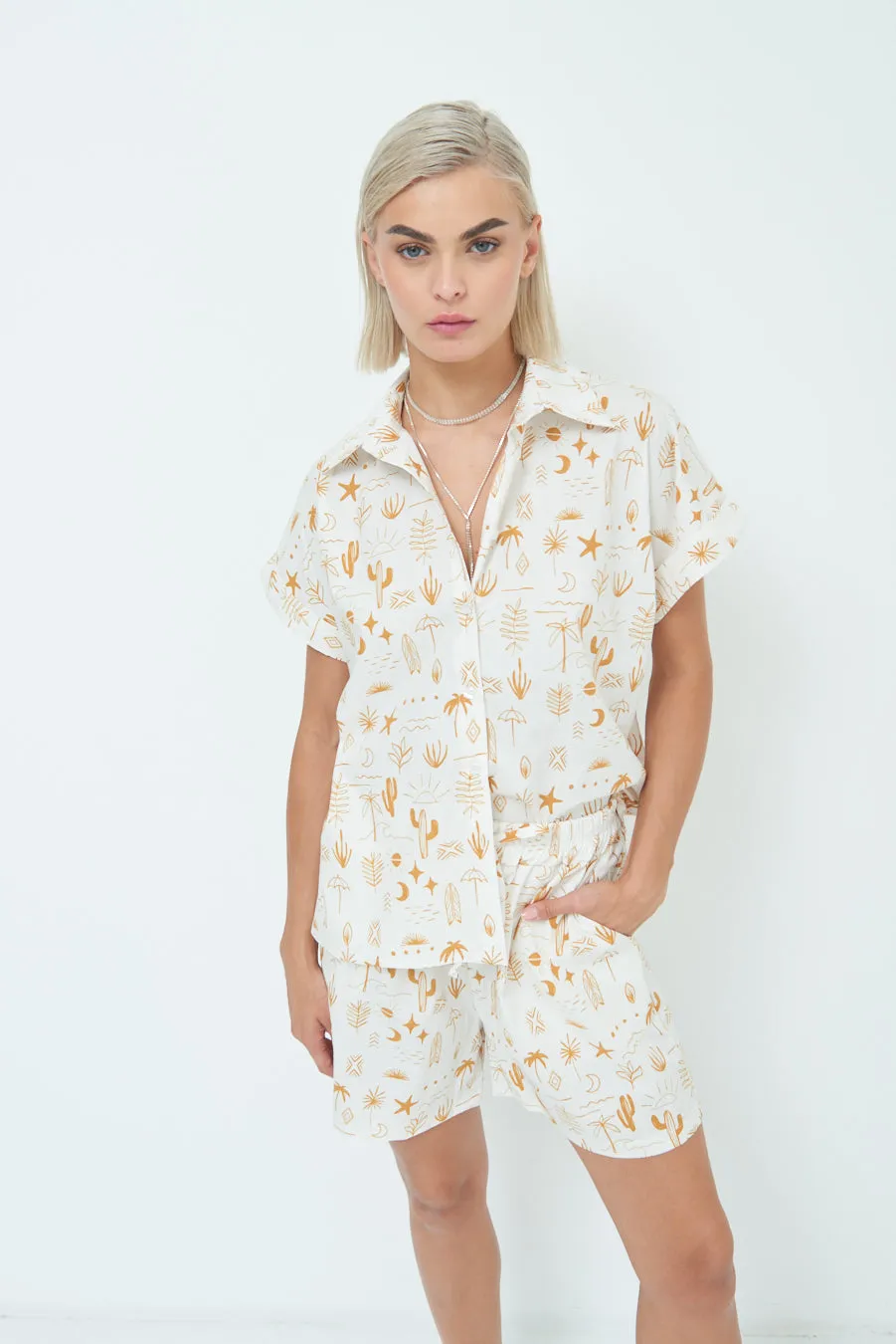 Playful print button-down shirt wholesale