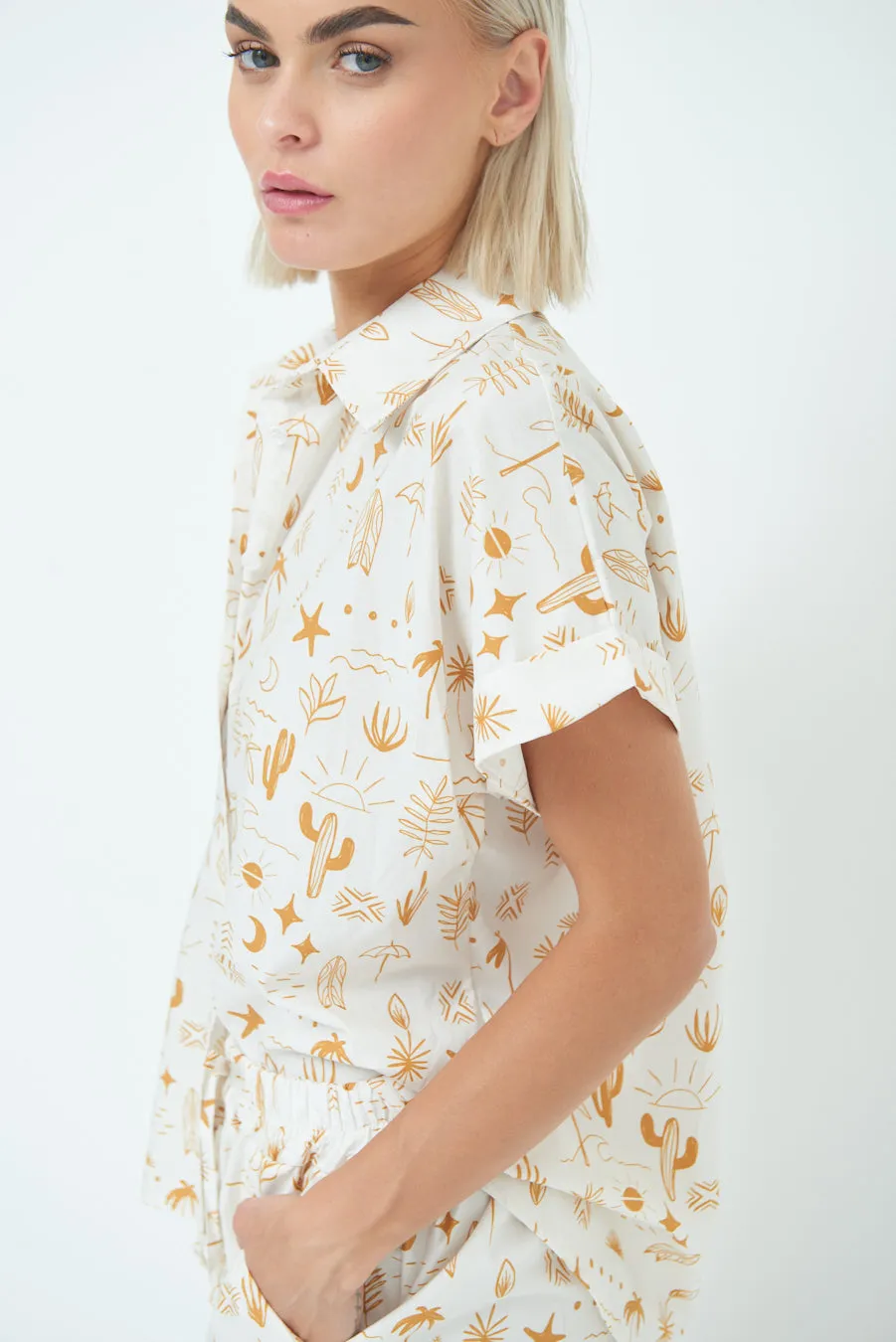 Playful print button-down shirt wholesale