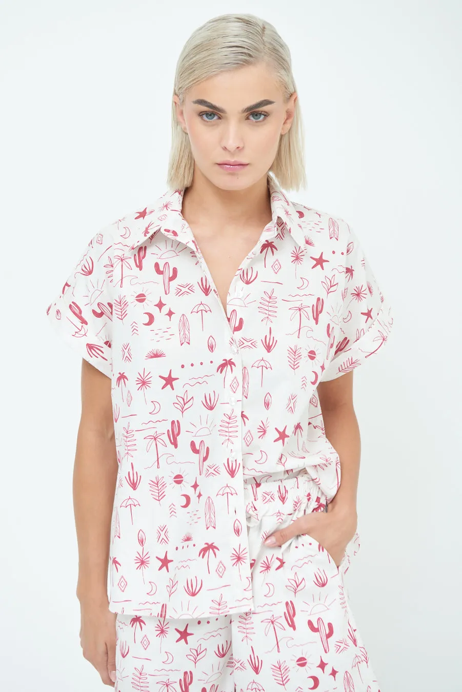 Playful print button-down shirt wholesale