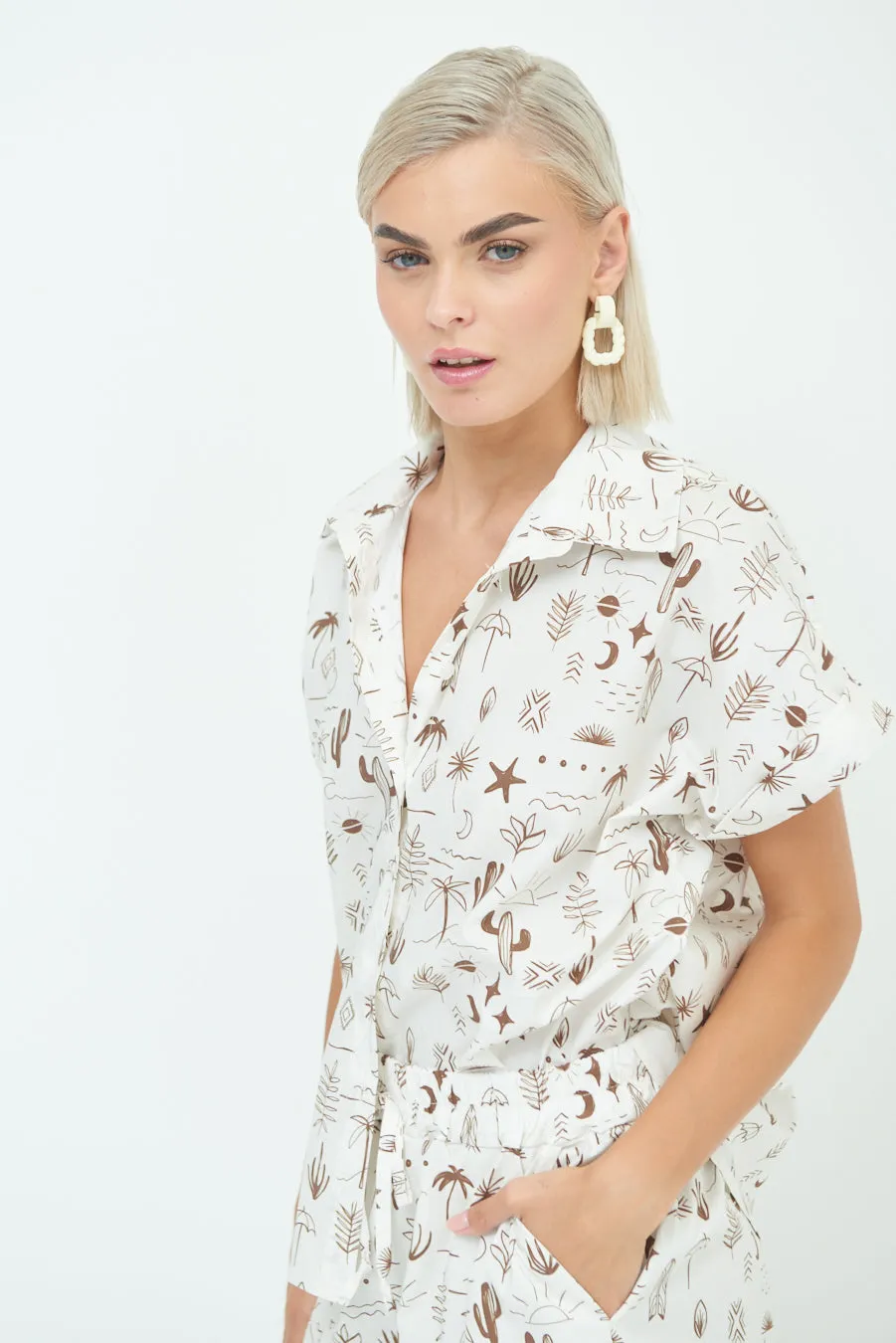 Playful print button-down shirt wholesale