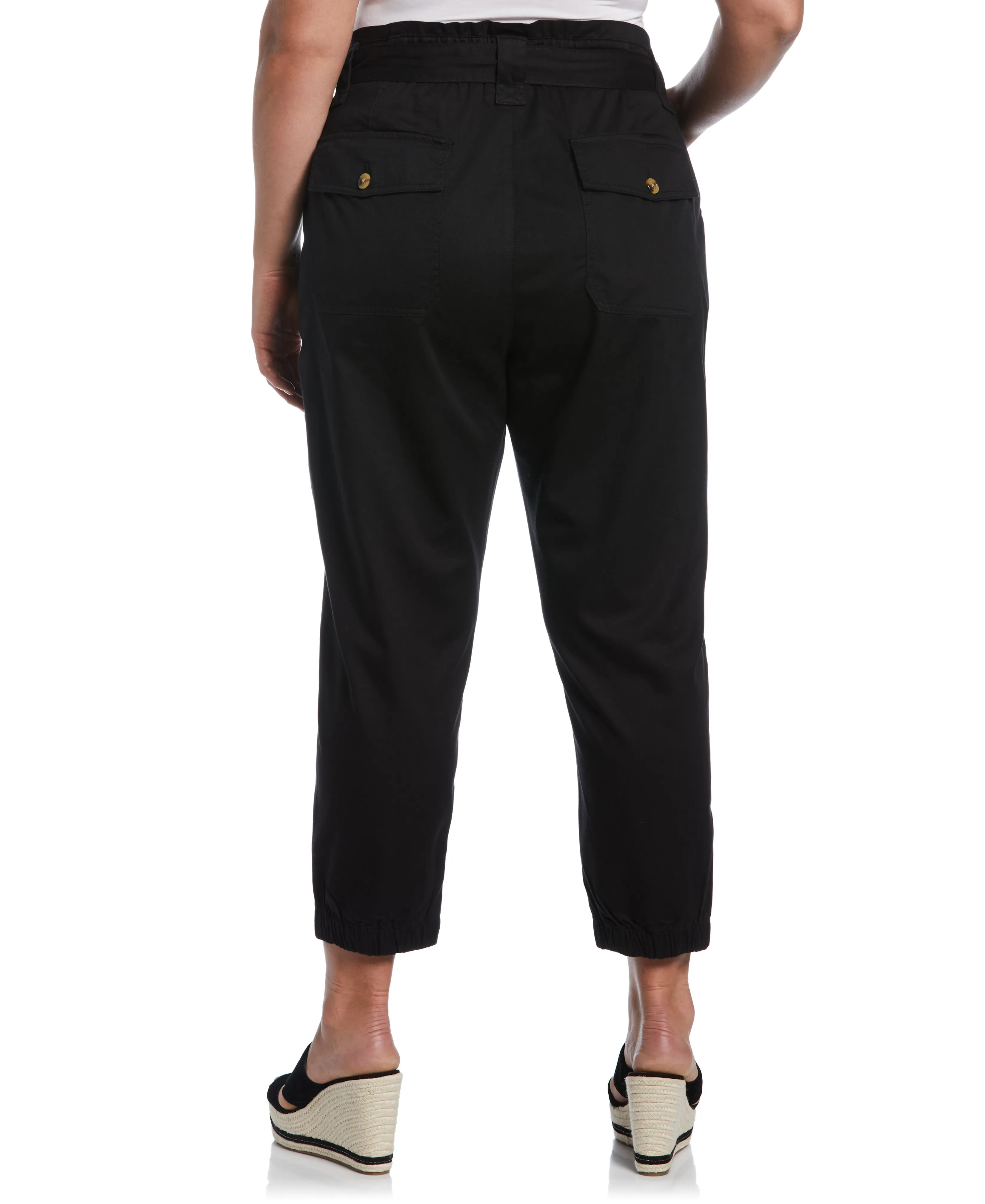 Plus Size Twill Crop Pant with Removable Tie Belt