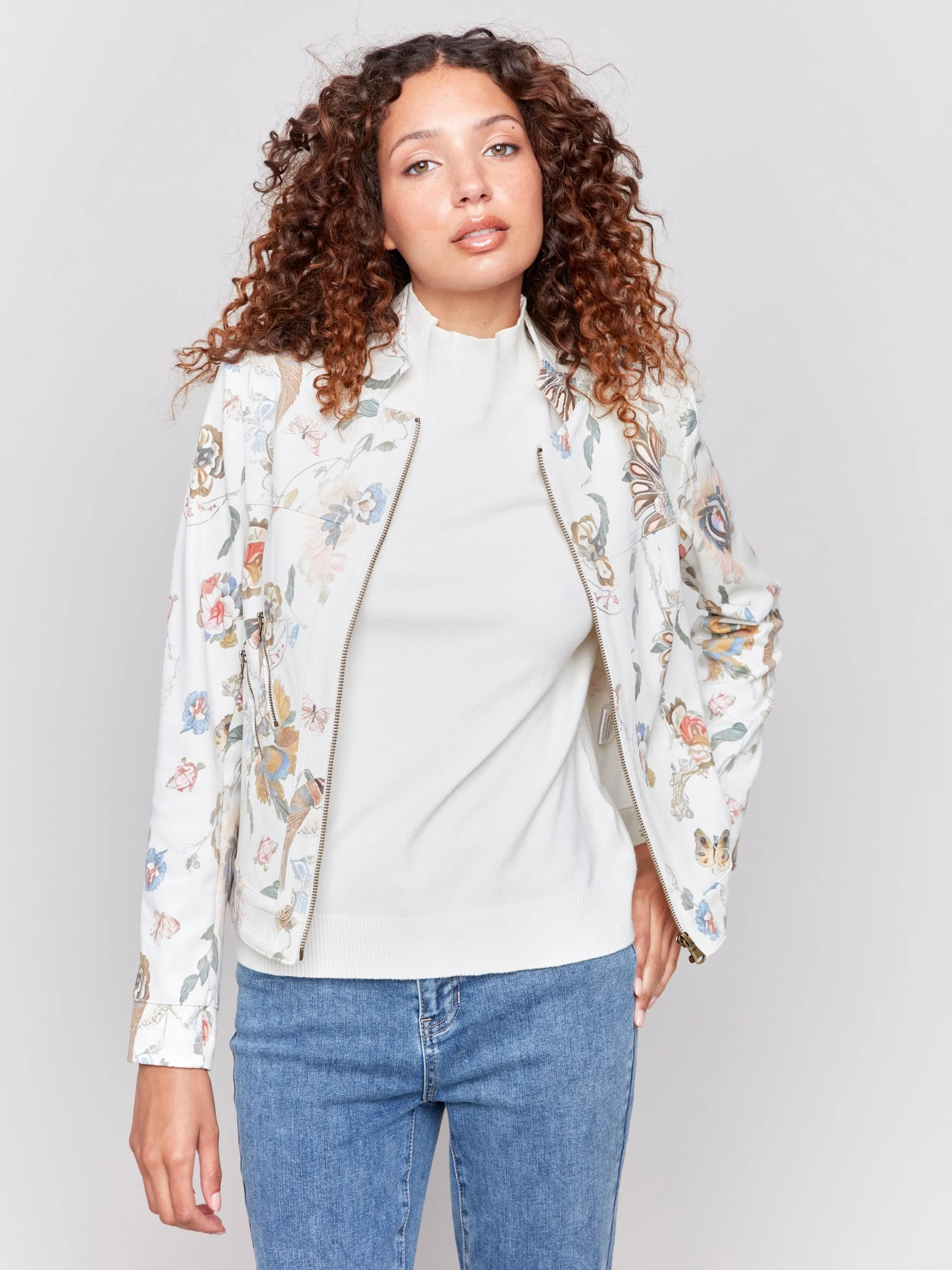 Printed Vintage Faux Leather Jacket - Cashmere