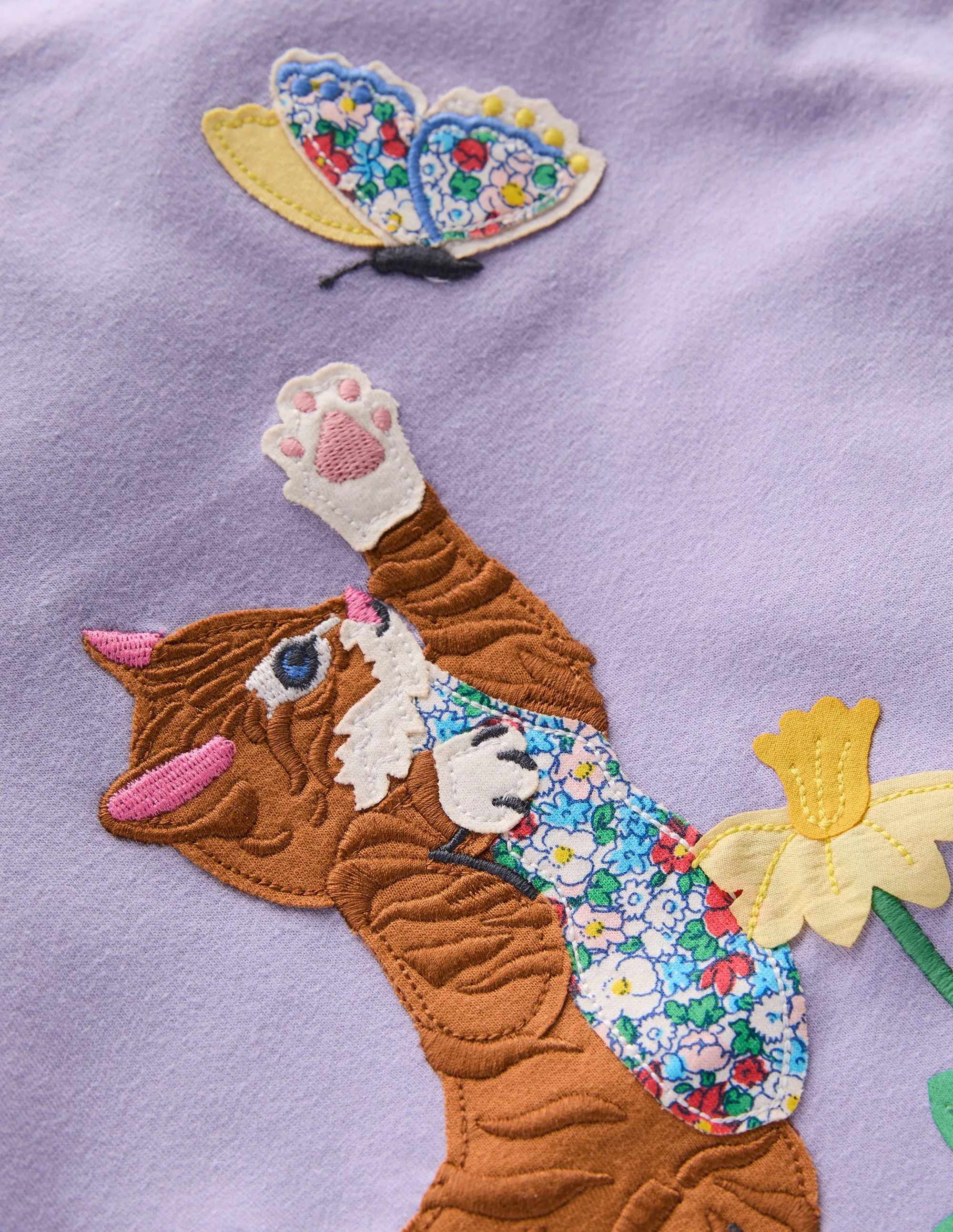 Puff Sleeve Appliqué T-shirt-Misty Lavender Cat