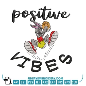 "Positive Vibes" Basketball Embroidery Design – Fun and Energetic