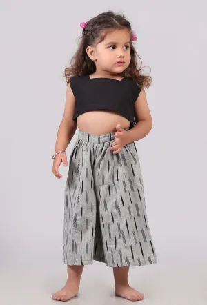 Set of 2: Black Cotton Crop Top with Pants