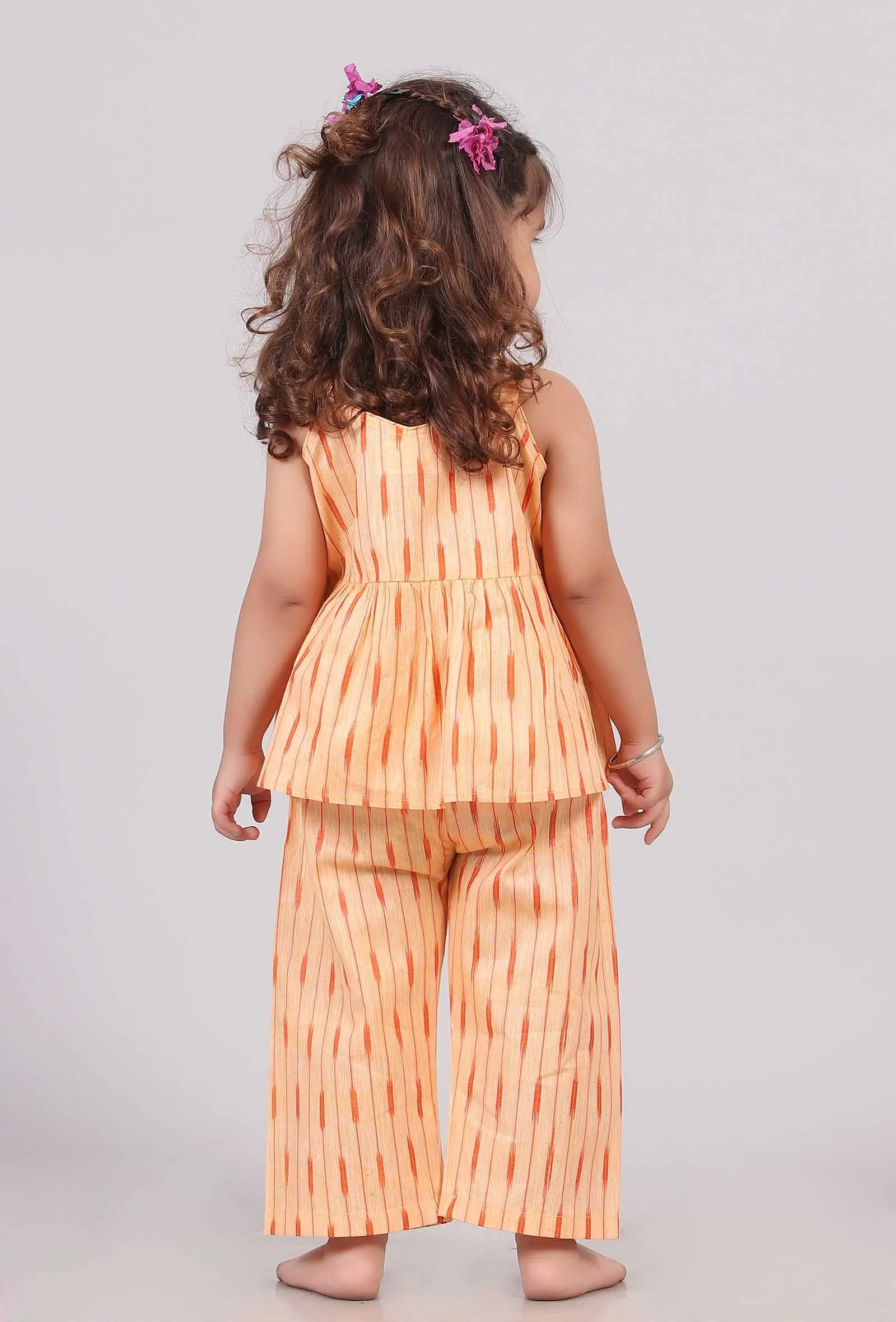 Set of 2: Orange Ikat Flared Top with Straight Pants