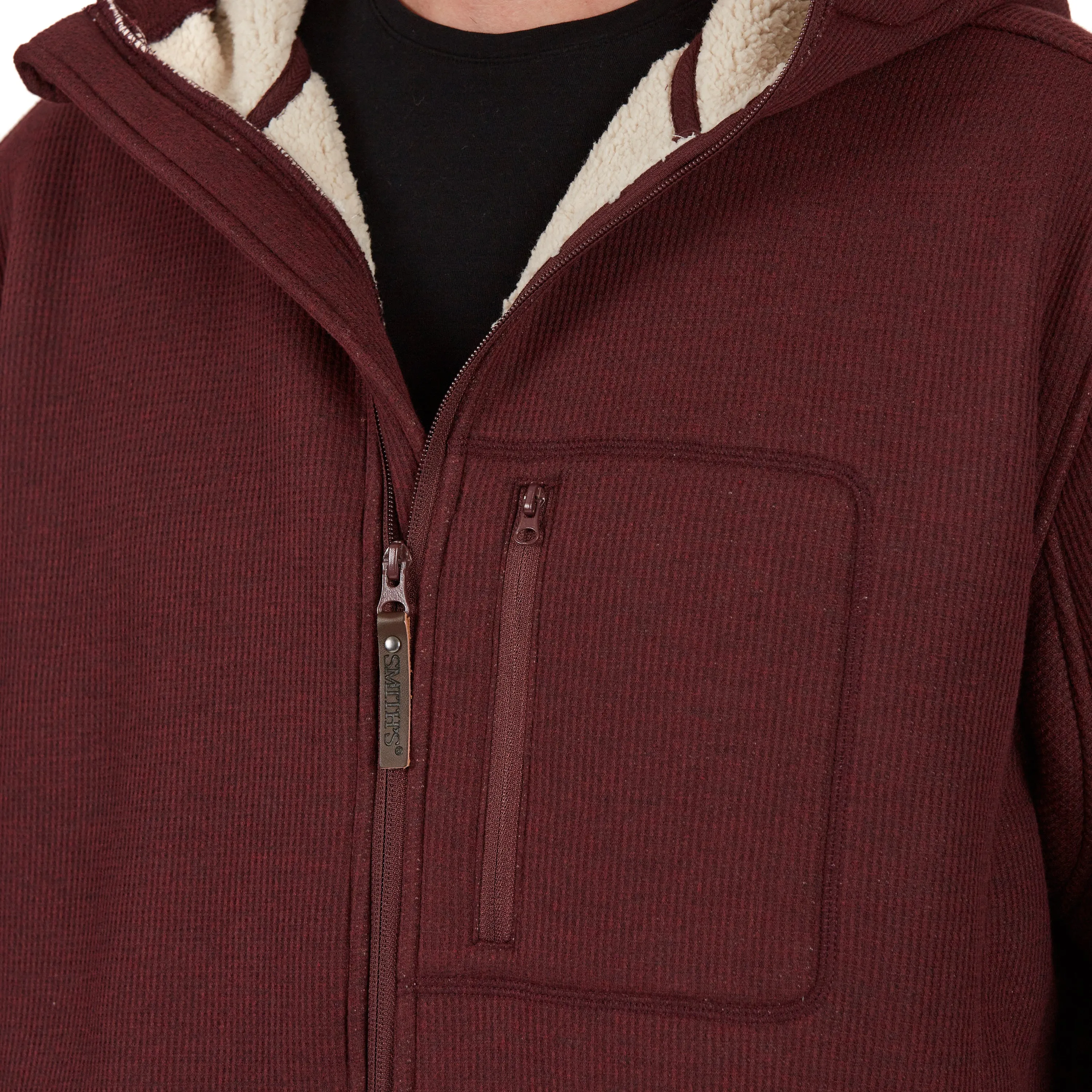 SHERPA-LINED HEATHERED THERMAL HOODED FULL-ZIP SHIRT-JACKET