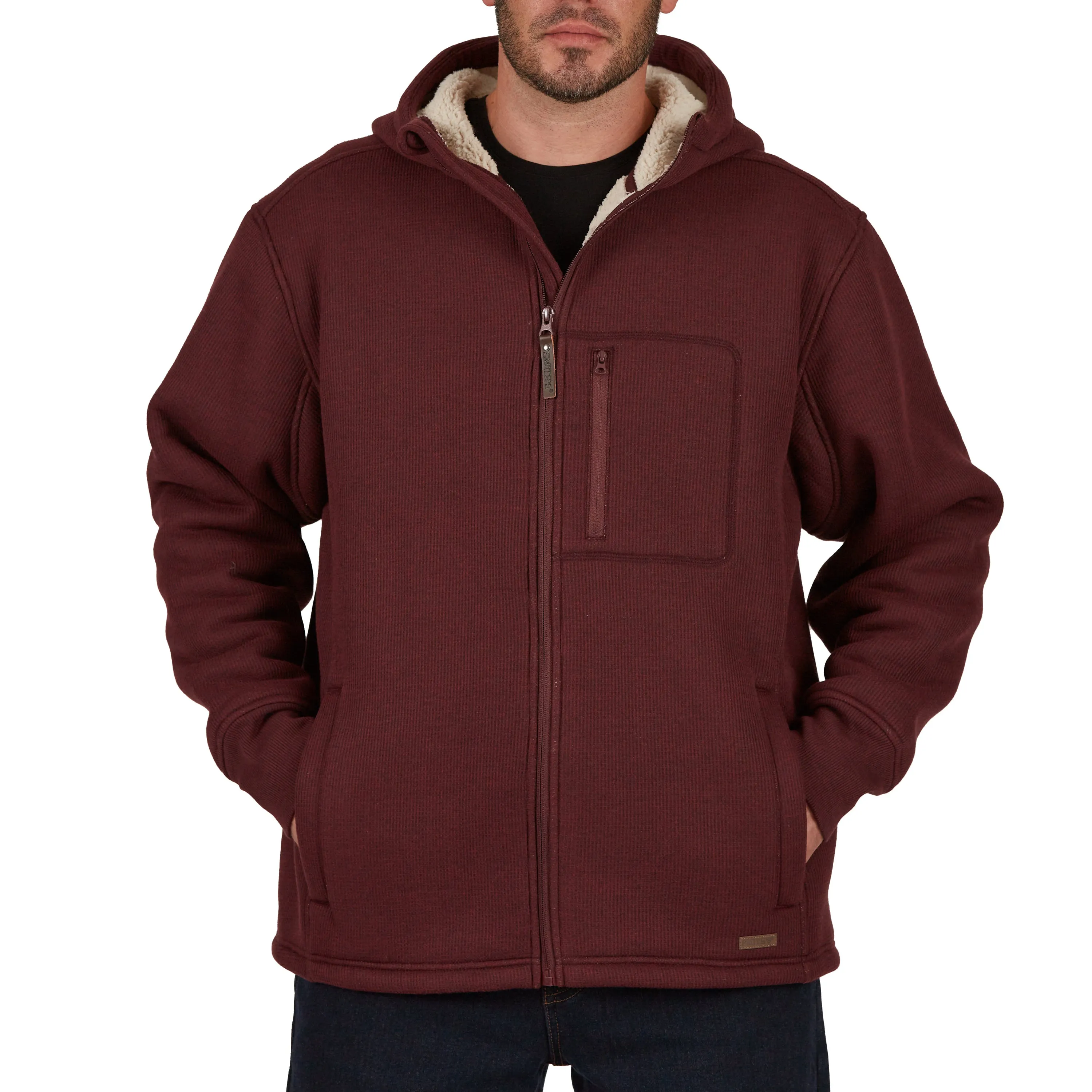 SHERPA-LINED HEATHERED THERMAL HOODED FULL-ZIP SHIRT-JACKET