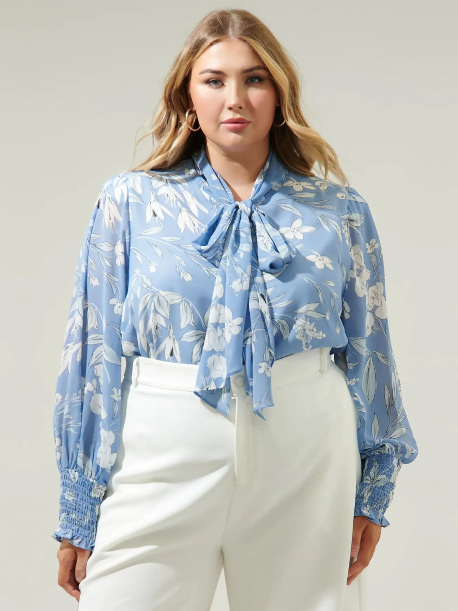 Sugarlips Plus Long Sleeve Self-tie Floral Blouse - Brands We Love