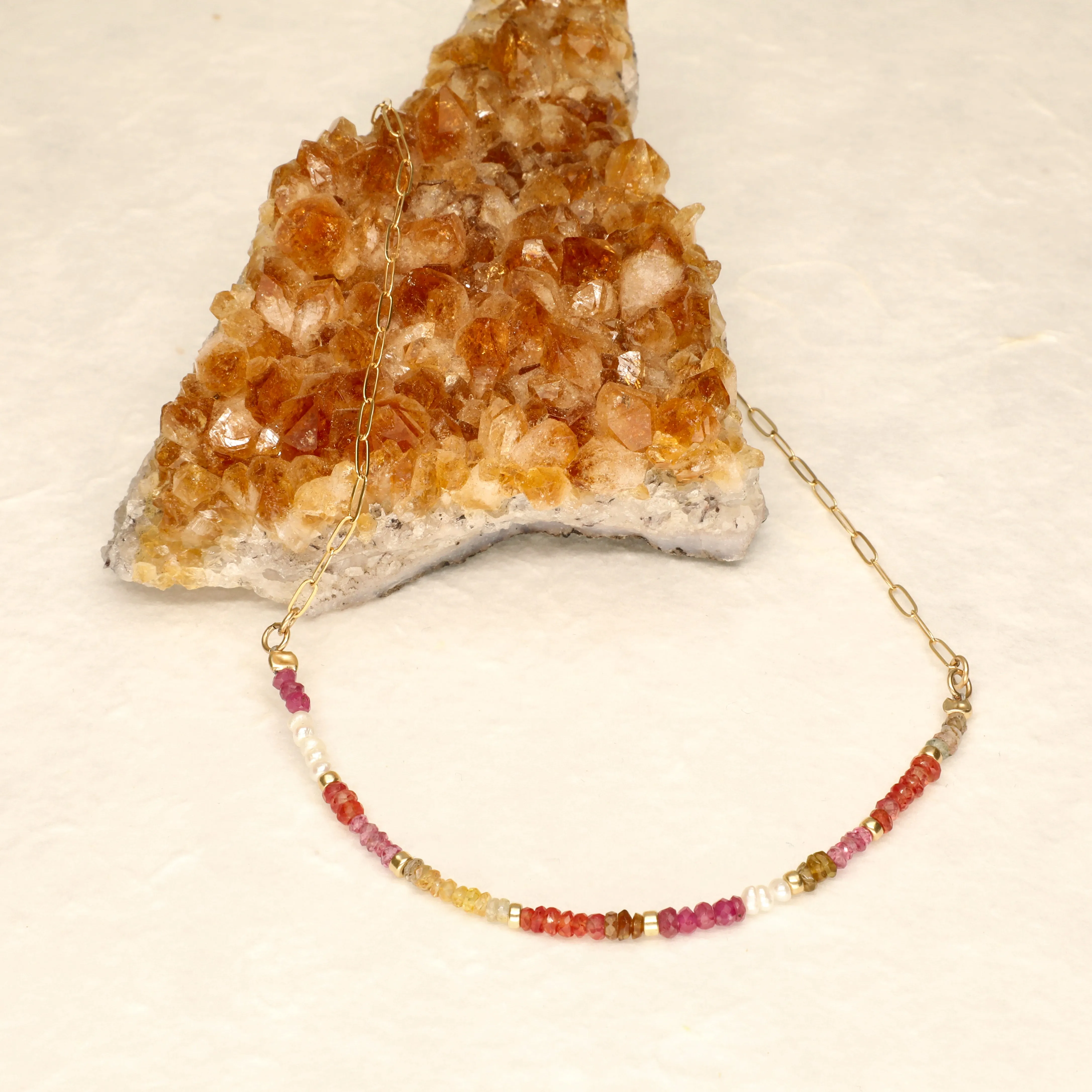 Sunset Half Stone Gold Filled Necklace