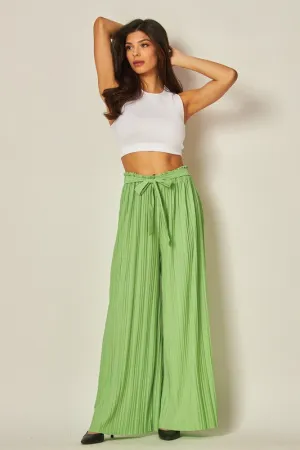 Sweet Herb Pleated Wide Leg Paperback Self Tie Pants