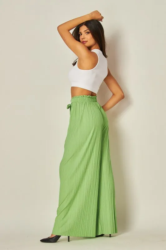 Sweet Herb Pleated Wide Leg Paperback Self Tie Pants