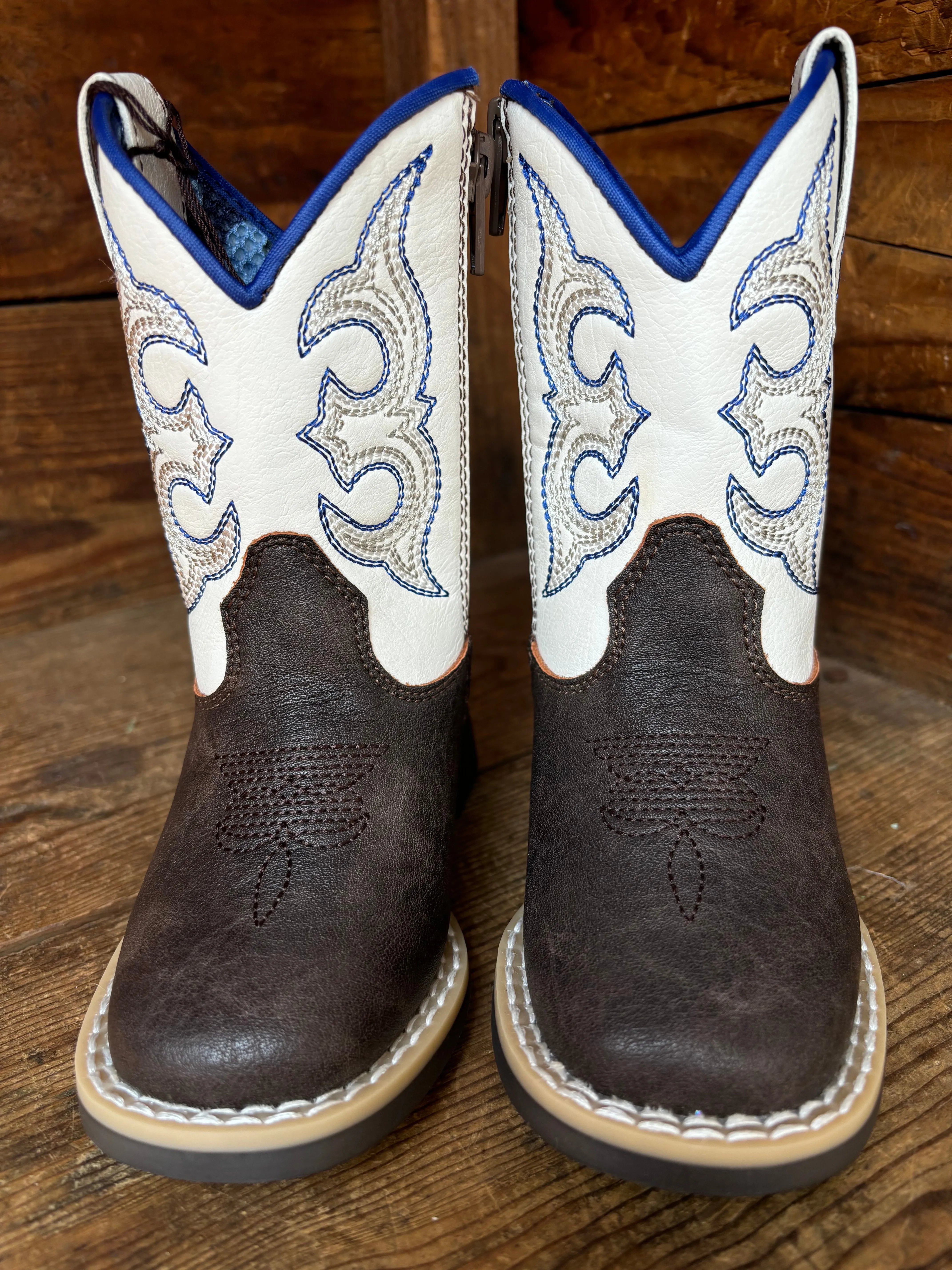 Twister Joshua White & Brown Embroidered Toddler Cowboy Boots 4413102