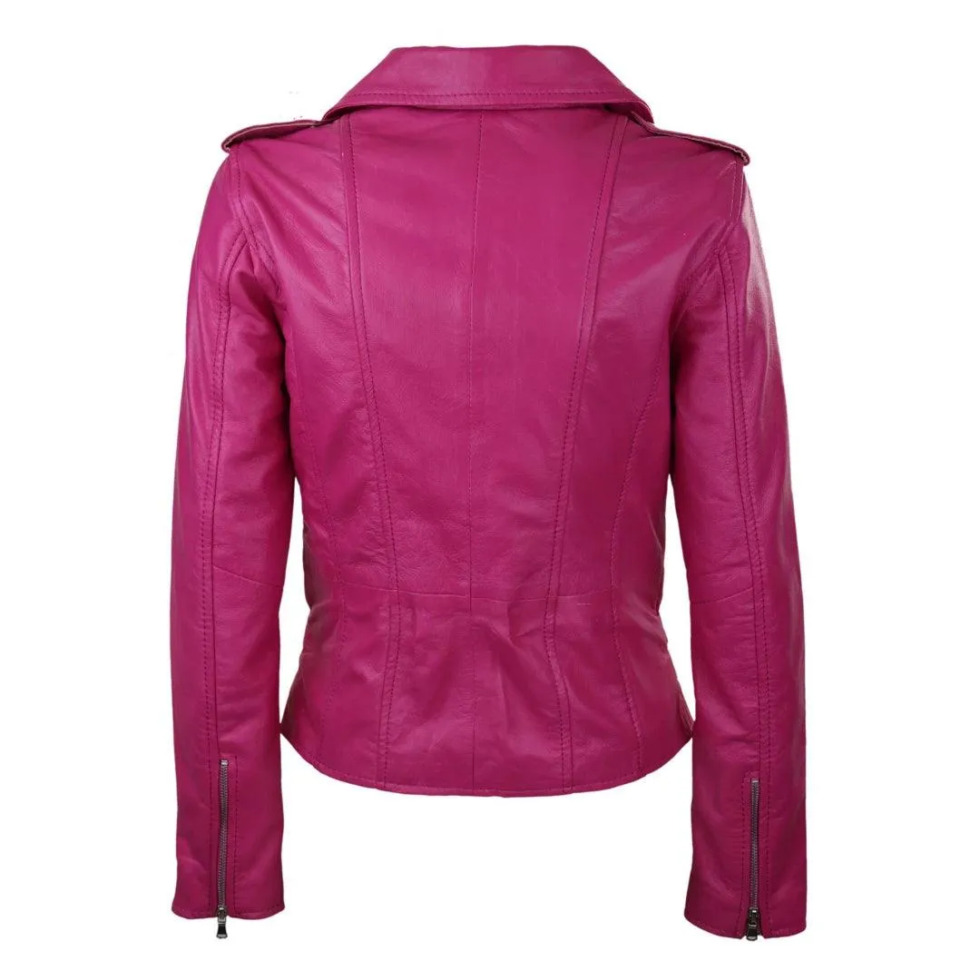 Womens Ladies Real Soft Leather Racing Style Biker Jacket