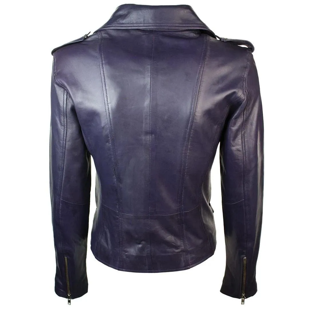 Womens Ladies Real Soft Leather Racing Style Biker Jacket