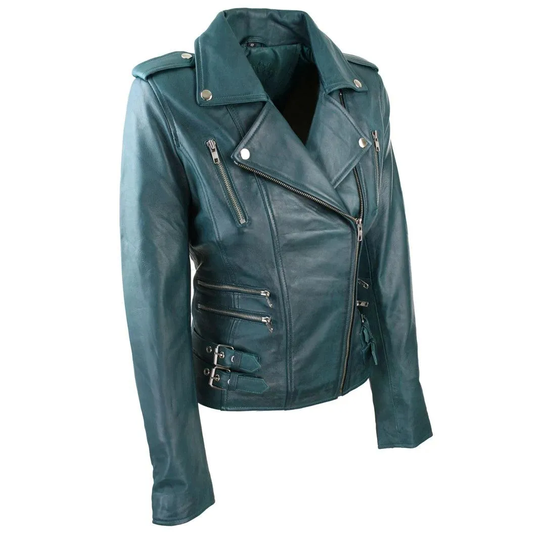 Womens Ladies Real Soft Leather Racing Style Biker Jacket