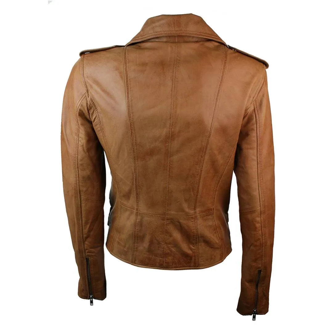 Womens Ladies Real Soft Leather Racing Style Biker Jacket