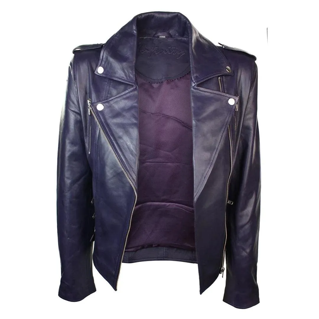 Womens Ladies Real Soft Leather Racing Style Biker Jacket