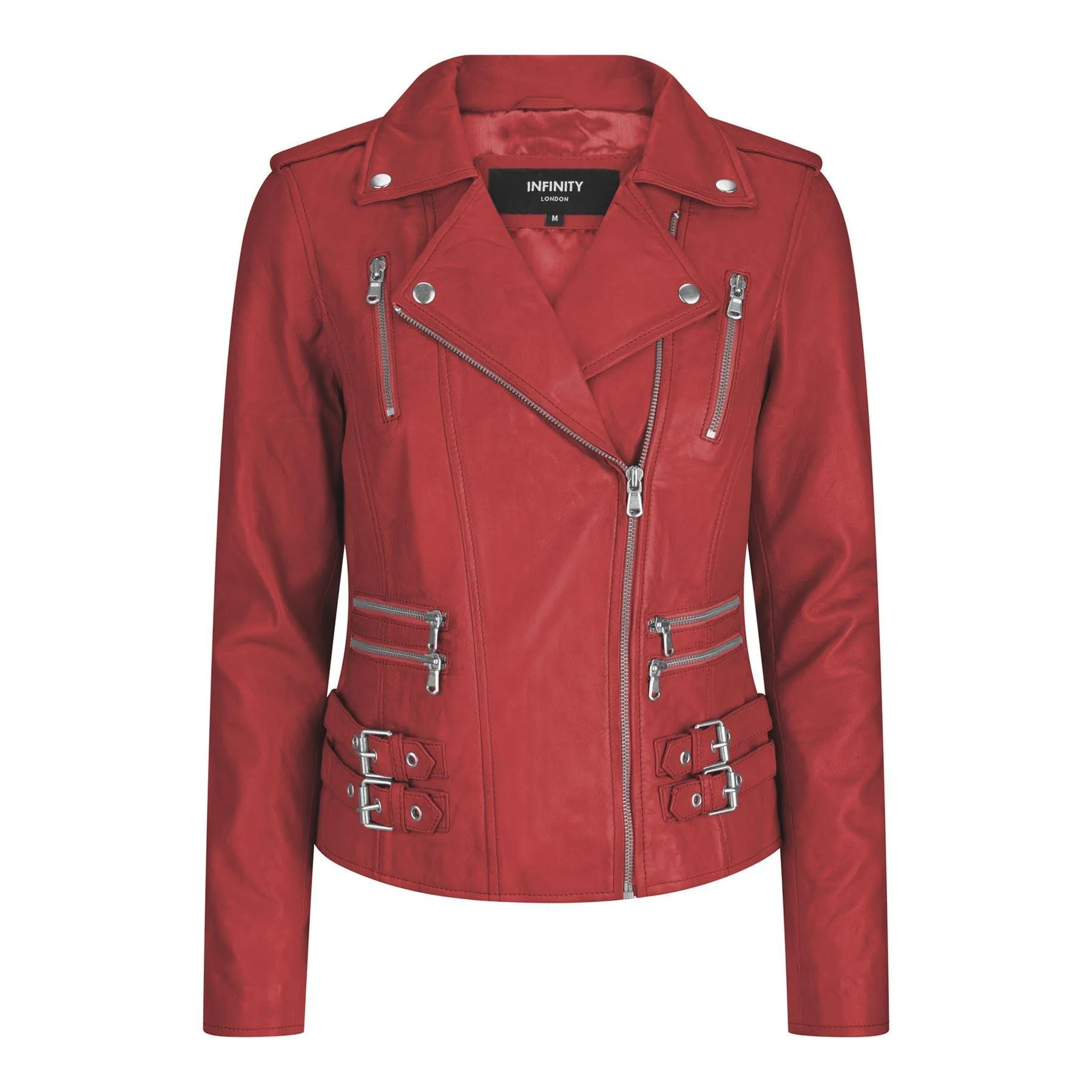 Womens Ladies Real Soft Leather Racing Style Biker Jacket