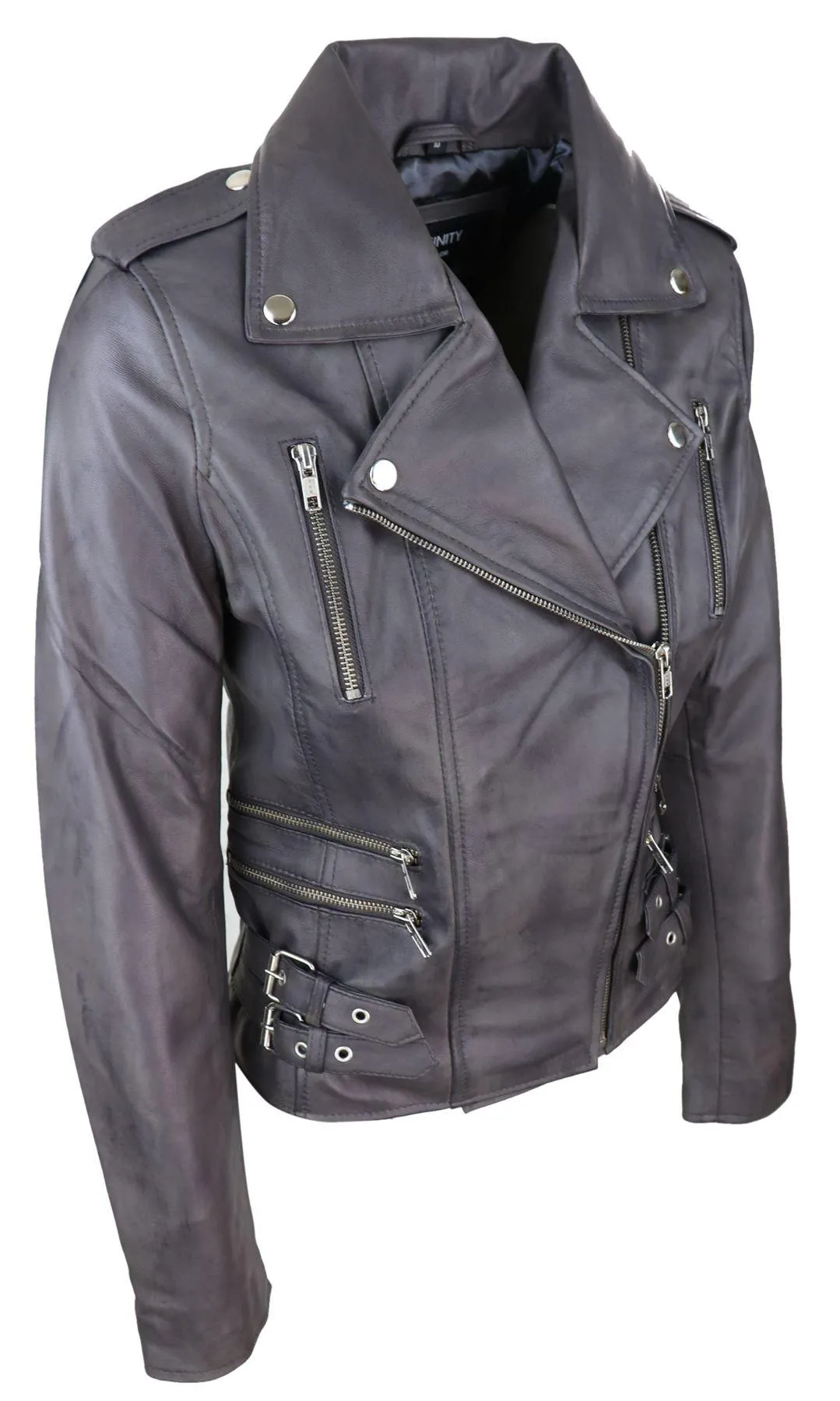 Womens Ladies Real Soft Leather Racing Style Biker Jacket