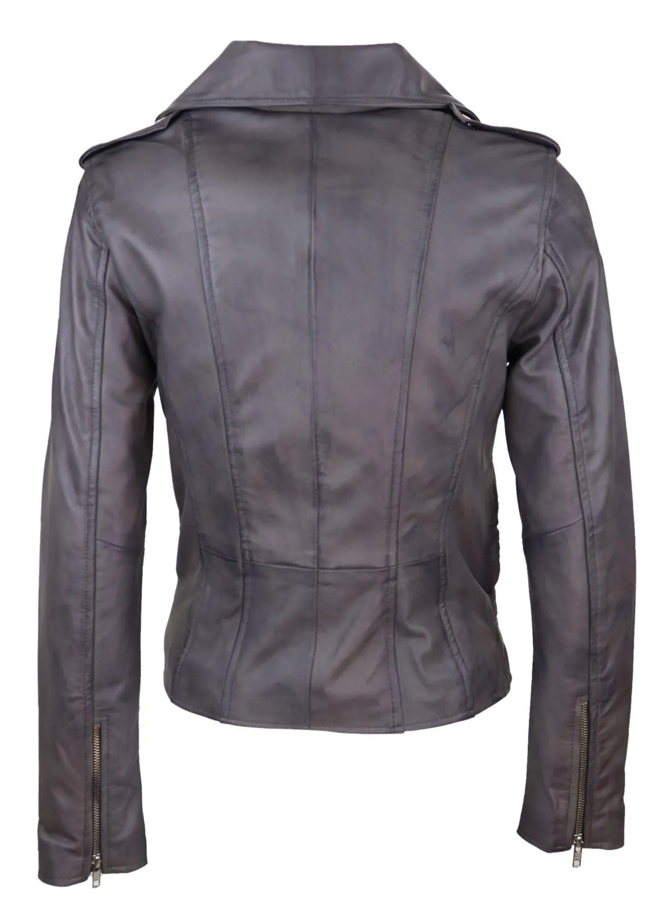 Womens Ladies Real Soft Leather Racing Style Biker Jacket