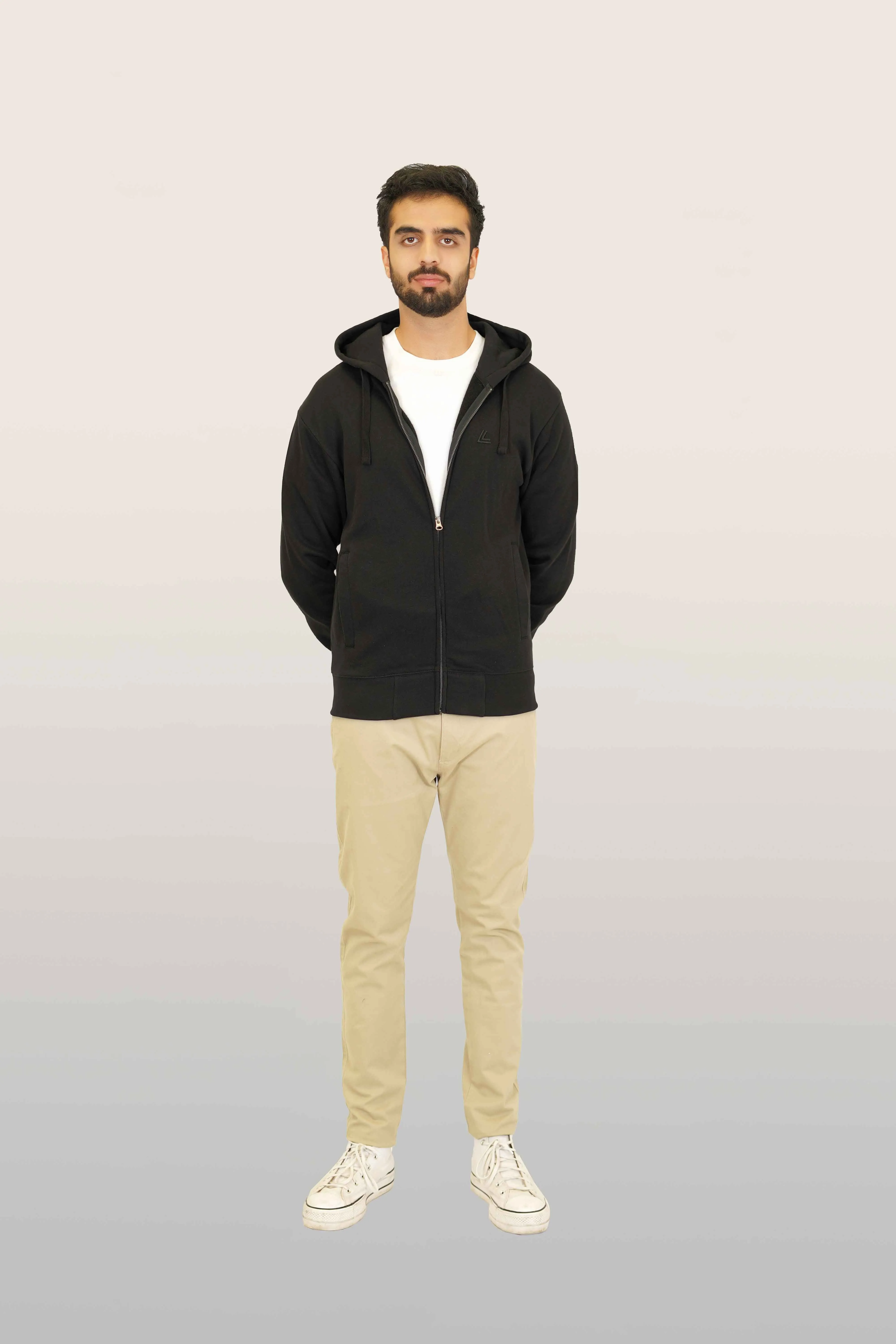 Zipper Hoodie - Woolen Fleece Black Plain